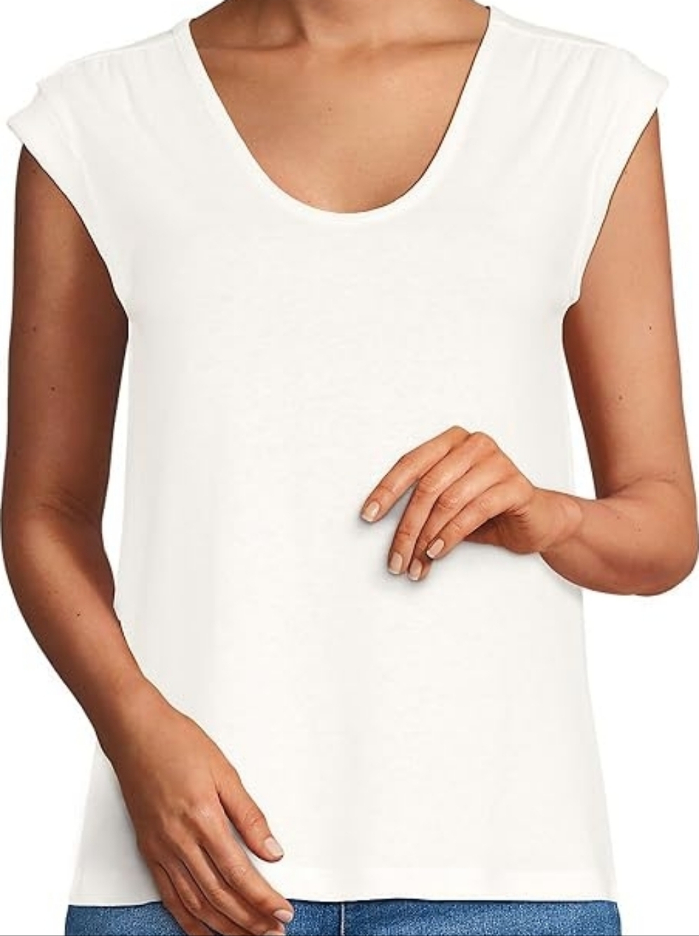 White House Black Market Outlet White Cap-Sleeve Scoop Neck Tank